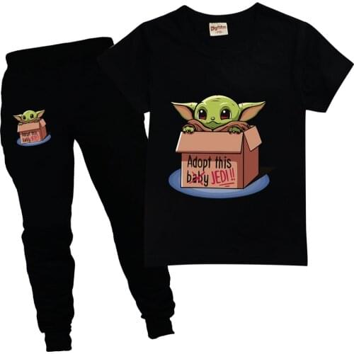 Summer Clothes Baby Yoda The Mandalorian T-shirts Pants Set Kids Boys Girls Short Sleeve Shirts Leisure Tracksuit Suit