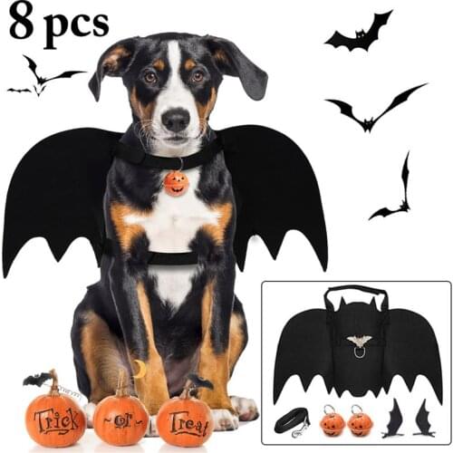 Cute Bat Wings with Leash Pumpkin Bell Hair Clip For Pet Dog Cat Costumes Halloween Cosplay Clothing Funny Dress Pet Accessories