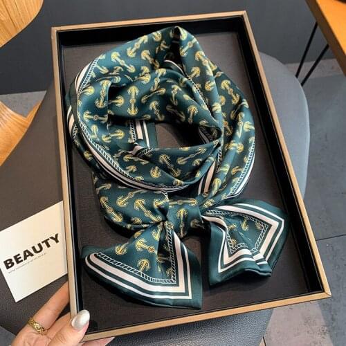 Multifunctional Green Long Silk Scarf with Anchor Pattern Scarf Women Luxury Double-sided Printed Scarves Designer Neckerchief