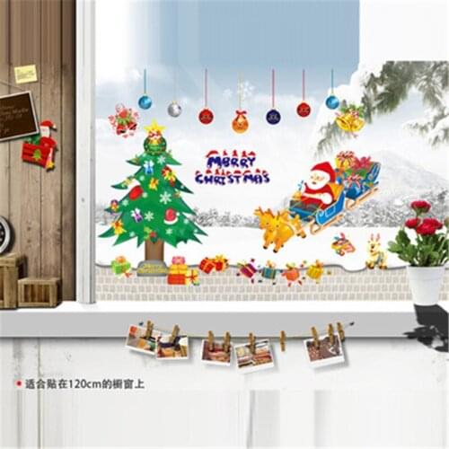 Fashion DIY Christmas Tree Wall Sticker Santa Claus Gifts Festival Decals Windows Decorations For Shop Home Glass Decor 50*70cm