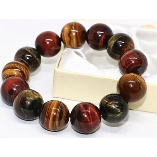 Fashion 18mm natural multicolor red blue yellow Africa tiger eyes stone round beads elegant bracelet jewelry 7.5inch B1683
