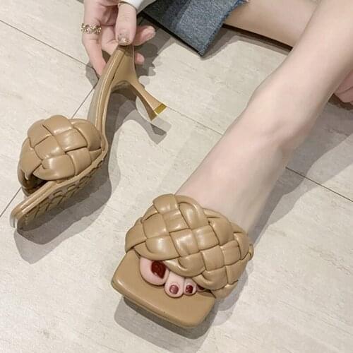 Luxury Slides Women 8cm High Heels Mules Fetish Pumps Individual Weave Leisure Blue Office Ladies Prom Slippers Womens Shoes