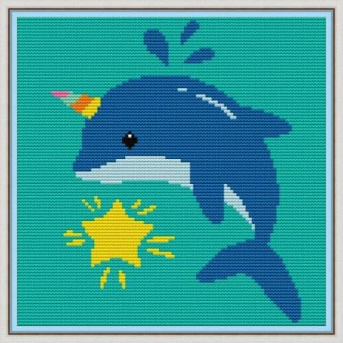 Dolphin cross stitch kit aida 14ct 11ct count print canvas cross stitches needlework embroidery DIY handmade
