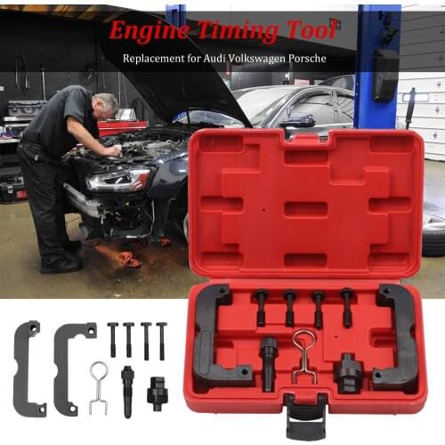 9Pcs Engine Timing Tool Kit with Camshaft Holding Tool and Crankshaft Socket Replacement for Audi Volkswagen Porsche Tool Kit