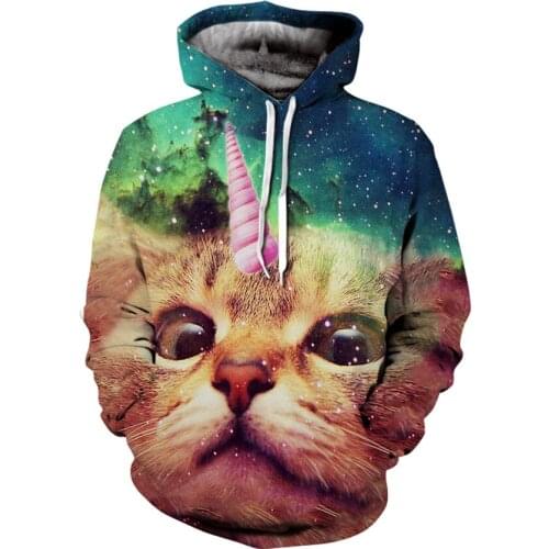 New fashion animal print long sleeve casual sports hoodie kawaii kitten hoodies for men and women 2020