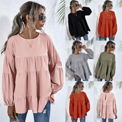 2020 Spring/Summer Solid Color Round Neck Lantern Long Sleeve Large Sleeve Loose Top
