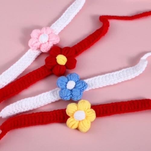 Cute Cats Dog Floral knitting wool Collar Necklace Sweet Pet Scarf Pink Cat Accessories for Kitten Chihuahua Yorkie