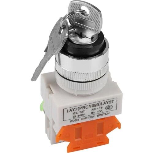 LAY37 22mm Rotary switch 2/ 3 Position Knob Rotary Key lock 1NO/1NC rotary switch DPST Locking Switch 660V Ui 10A Ith