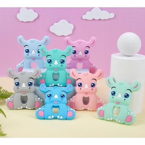 Sunrony 1pc Silicone Teether Cartoon Rhinoceros Food Grade Silicone Rodent Teething Toy For Teeth Tiny Rod Baby Teether Gift