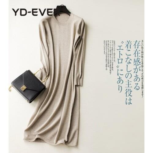 New Arrival Longer Pullovers Women 100% Pure Cashmere Knitwear Ladies Oneck Fashion Jumpers Hot Sale long sweater dress Female