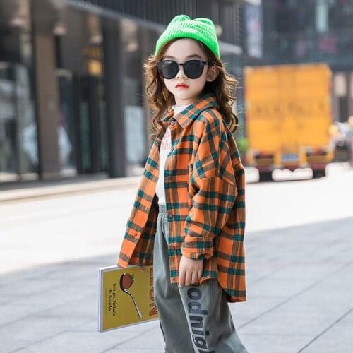 Kid Boys Girls Long Sleeve Plaids Shirts Unisex Clothes Spring Autumn Tops Turn Down Collar Casual Blouses Children Clothes T51