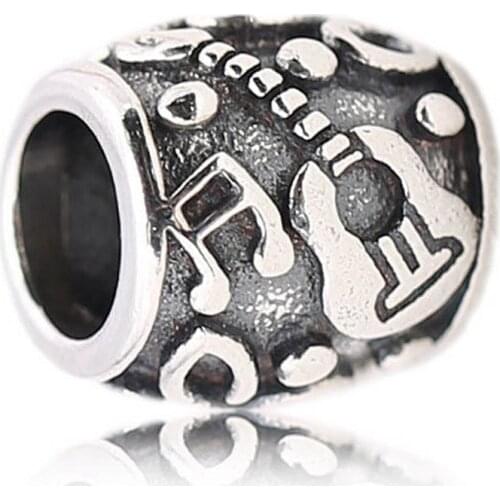 Authentic S925 DIY Jewelry Guitar Music Note Charm fit Lady Bracelet Bangle Lady Gift Bead