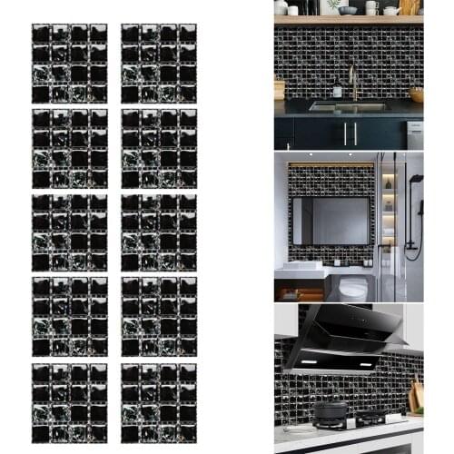 3D PVC Tile Sticker Self-Adhesive DIY Waterproof Tile Wall Sticker for Home Living Room Bathroom Kitchen Decor 10X10CM NW