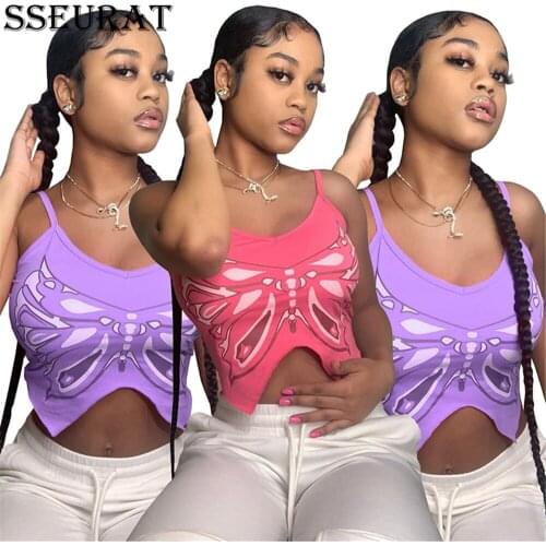 SSEURAT Sexy Crop Tops Slim Womens Tank Top 2021 Summer New Fashion Party Print Camisole Female