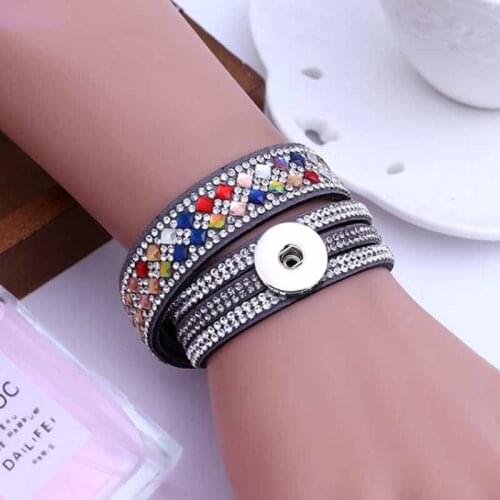 Bling Bling Interchangeable 051 Rhinestones Korean velvet Bracelet 18mm Snap Button Jewelry Charm Bracelet For Women Gift