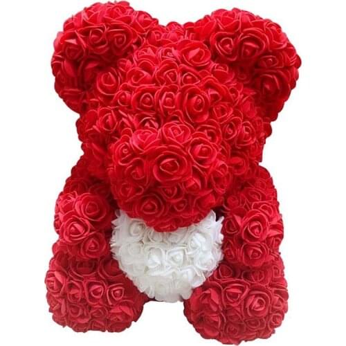 Lovely Big Red Rose Flower Bear Toys Ornaments Gifts for Valentiness Day 25cm CLH@8