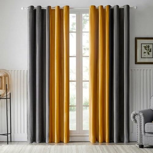 Modern Grey Yellow Velvet Blackout Curtains for the Bedroom Splicing Stitching Curtain for Living Room Curtain Drapes