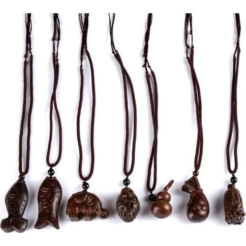 Factory Outlet Tibetan Ethnic Ancient Jewelry Lucky Fish god of wealth Wooden Pendant Vintage Necklace Long Necklace For Women