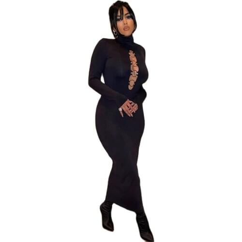 XLLAIS Knitting Long Sleeve Sequin Party Dresses Women Sexy Turtleneck Slim Bodycon Vestidos Lady High Street Stretchy Outfits