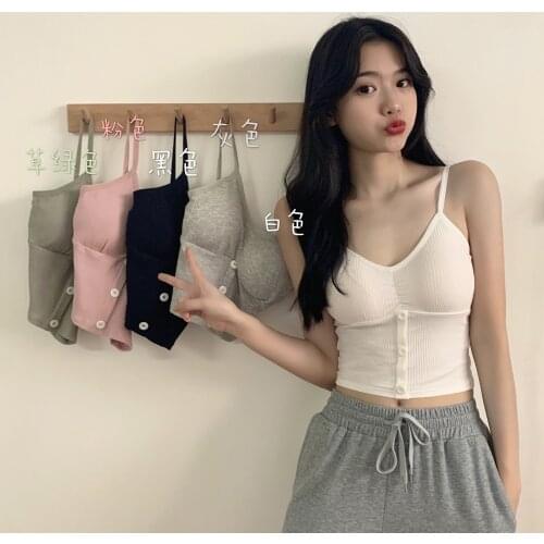 Women Sleeveless Knitted Female Button Up Straps Camisoles Cute Tops For Women 2021 Summer Female Camisole Cotton Tank