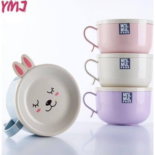 1Pc New Cute Rabbit Noodle Bowl With Lid Handle Stainless Steel Plastic Leak-Proof Food Container Rice Soup Bowls High quality