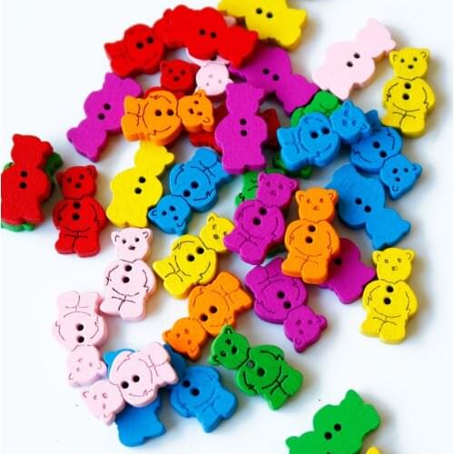 100pcs Colorful Bear Wooden Buttons Cartoon Car Giraffe Wood Button Label DIY Clothing Sewing Accessories Handmade Craft Buttons