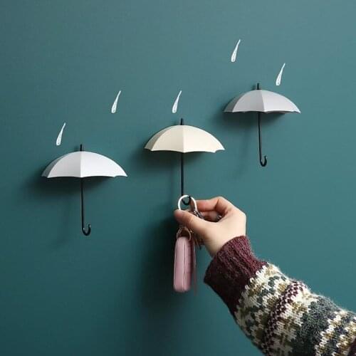 3pcs/set Creative Umbrella Shaped Key Hanger Rack Decorative Sticky Holder Adhesive Wall Hook Kitchen Organizer Accessory