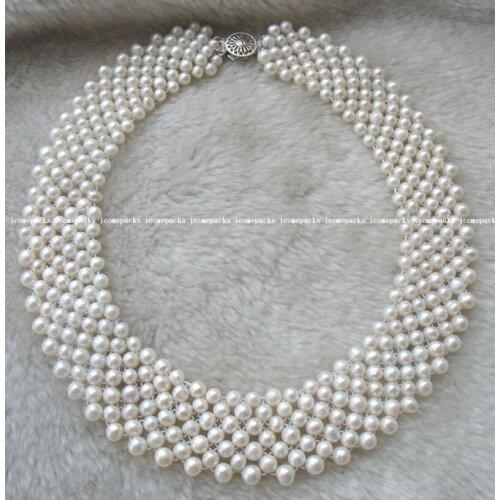 Wholesale 5-6mm freshwater pearl handcraft white round necklace 16"