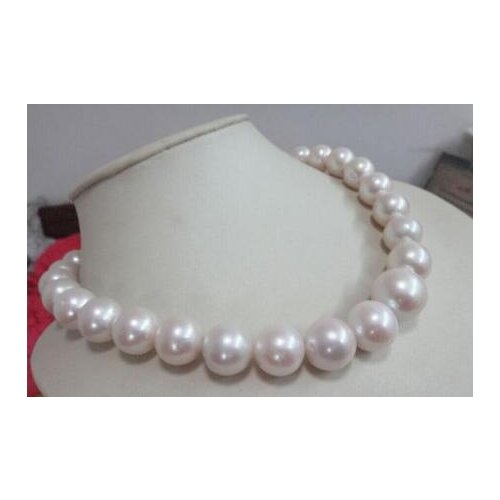 Free shipping >>>>noble jewelry gorgeous 13-16mm south sea round white pearl necklace 14k