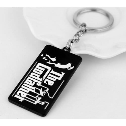 Movie The Godfather Letter Square Shape Pendant Keychain Jewelry The Godfather Black Enamel Metal Tag Collection for Friend