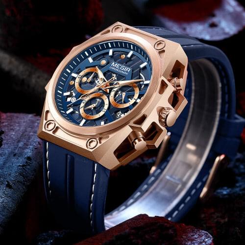 MEGIR Watch for Men Silicone Bracelet Chronograph Quartz Watches Waterproof Luminous Wrist Watch часы мужские relogio masculino