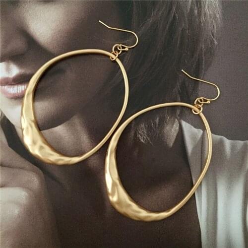 Worm Gold Hammered Effect Sculpture Big Oval Irregular Drop Earrings For Women Girl Elegant Casual Bohemia Jewelry Accessory