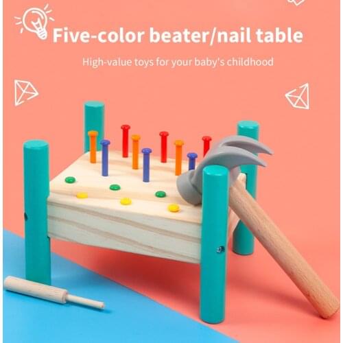 Montessori Colorful Nail Table Hammering Wood Ball Hammer Box Children Early Learning Knock Matching Color Educational Toys Gift