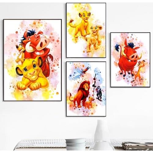 Disney Canvas Poster Lion King Watercolor Canvas Painting Posters Prints Pictures on The Wall Art for Kids Room Decor Cuadros
