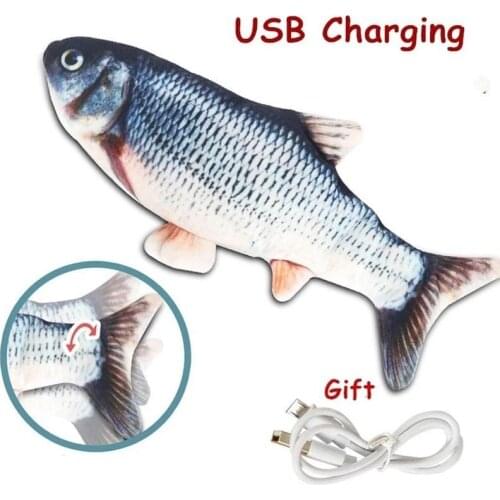 Electric Cat Toys Moving Fish Cat Nip Chew Toy Plush Fish Shape Stuffed Pillow Chew Bite Toy Fish Flop Cat Wagging Cat Happy Toy