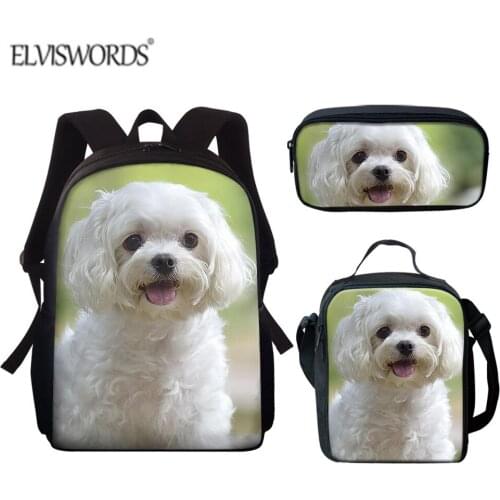 ELVISWORDS 3D Dog Prints Shoulder Backpack For Students Girls School Bags Set Backpack Book Bag Fashion Children Knapsack Sets
