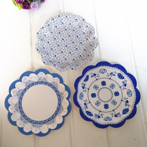 European Style Blue And White Porcelain Disposable Plates Vintage Floral Paper Plates Tea Party Picnic Tableware Plates Supplies