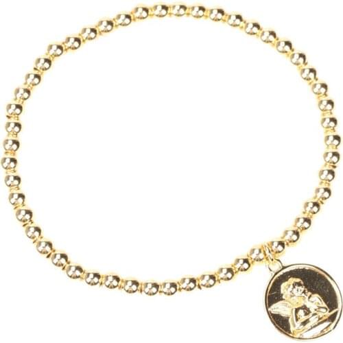 EYIKA Exquisite Cupid Angel Pendant Gold Color Copper Beads Elastic Chain Bracelet for Women Double Love Heart Charms Pulseras