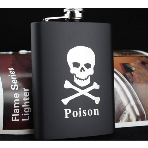 8oz Stainless Hip Flask Whisky Vodka Hip Flask Flagon Cool Old Man/Skull Black Flagon