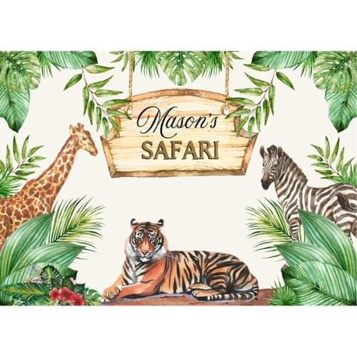 Wild Animals Backdrop Tree Animals and Green Leaves Photography Background Holiday Celebration Photo Booth Studio Decor