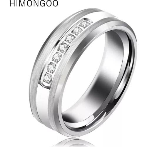 8MM Sliver Mens Tungsten Carbide Ring Wedding Band Inlay AAA Zircon