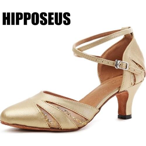 Hipposeus Women Dancing Shoes Female Latin Salsa Girls Ballroom Tango Dance Shoes Modern Soft Bottom Thin Heel Party Dance Shoes