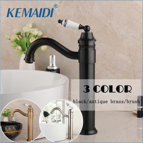 KEMAIDI ORB Black Bathroom Basin Faucets Ceramic Single Handle Basin Vessel Sinks Mixer Antique Brass Tap Water Faucet Tap