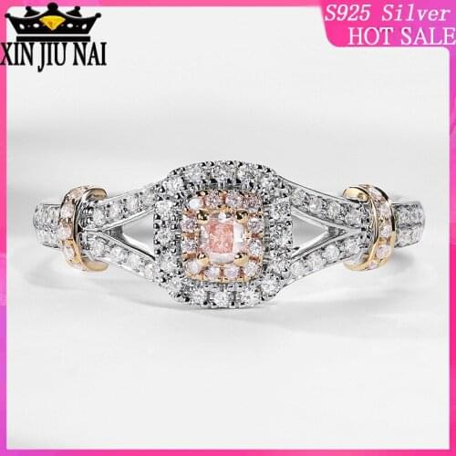 Cute Romantic Female Princess Pink Stone Ring Fashion 925 Silver Jewelry Luxury Promise Engagement Rings