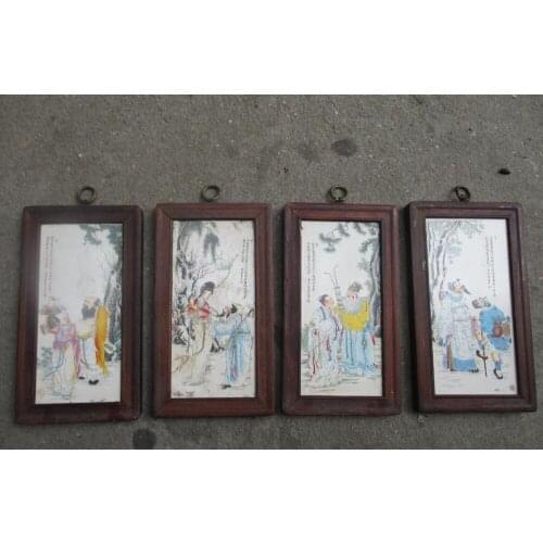 Art Collection Chinese old ceramics painting with wooden frame,Classical 8 immortals painting for Wall decoration Living room