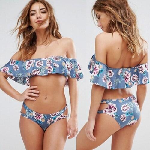 Hirigin Bikinis Set Womens Swimwear Paded Push Up Bra Strapless Swimsuits Ruffle Swimming Suit Sexy Bathing Suits