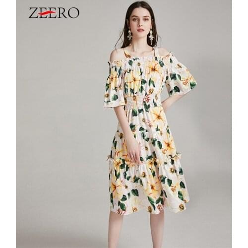 2021 Summer Elegantes Sphaghetti Strap Beach Dress Women Off Shoulder Elastic Waist Boho Party Sundress Vestido Dress For Women