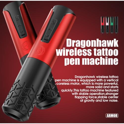 Dragonhawk Armor Wireless Battery Pen Machine Rotary Tattoo Pen Charge and Replace The Battery LED Display Permanent Make Up