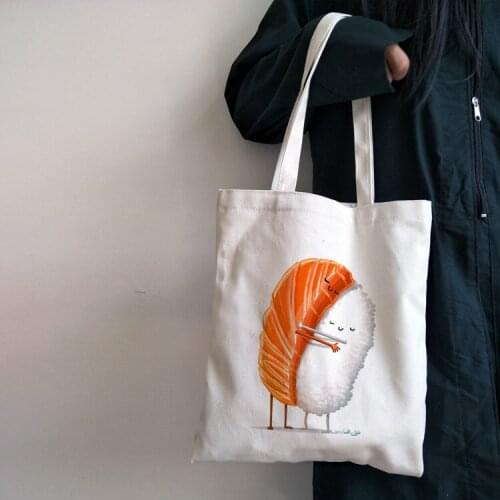 Fashion Cute Sushi Hug Pretty Cartoon Shopping Bag Harajuku Kawaii Canvas Tote Bags Large Capacity Korean Style Girls School Bag