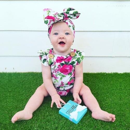 Fashion Baby Girl Clothes Suit Floral Newborn Bodysuit Headband Cotton Infant Clothing Set Outfits Backless Baby Jumpsuit Shirts